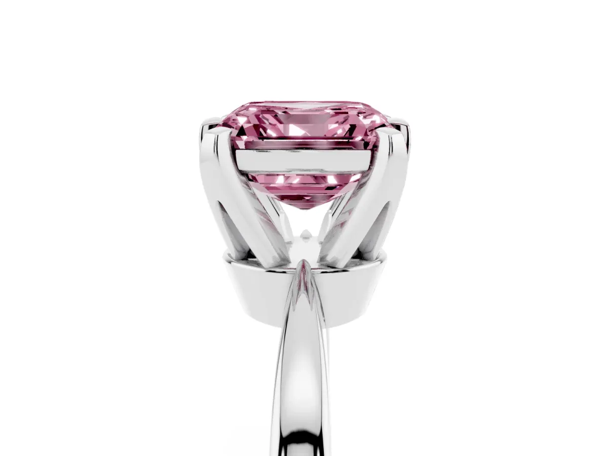 Fancy Pink Asscher Cut Solitaire Engagement Ring with Six-Prong Setting and Tapered Band White gold
