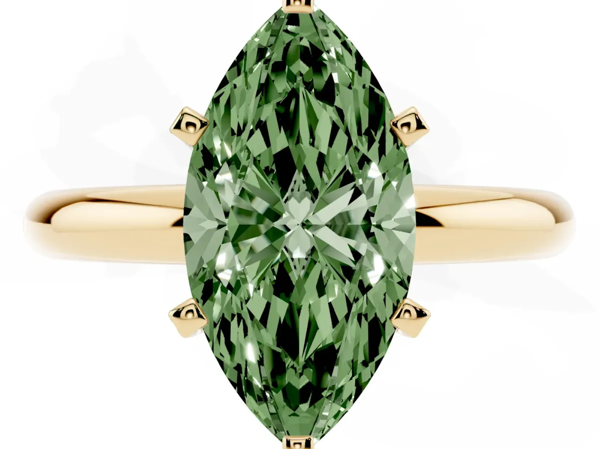 Fancy Green Marquise Cut Diamond Solitaire Engagement Ring with Round Band and Four-Prong Setting Yellow gold