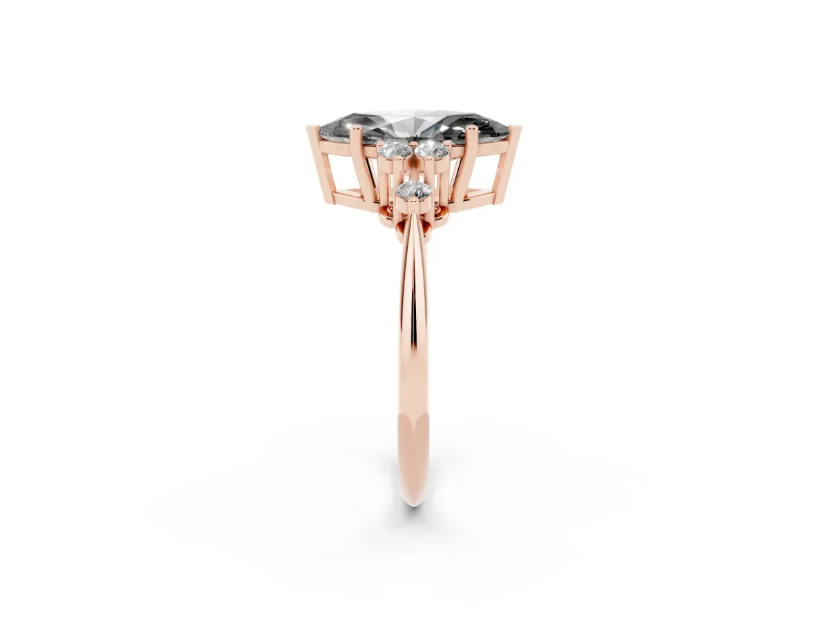 Fancy Black Marquise Cut Cut Diamond Cluster Ring with Solitaire Band and Four-Prong Setting Rose gold