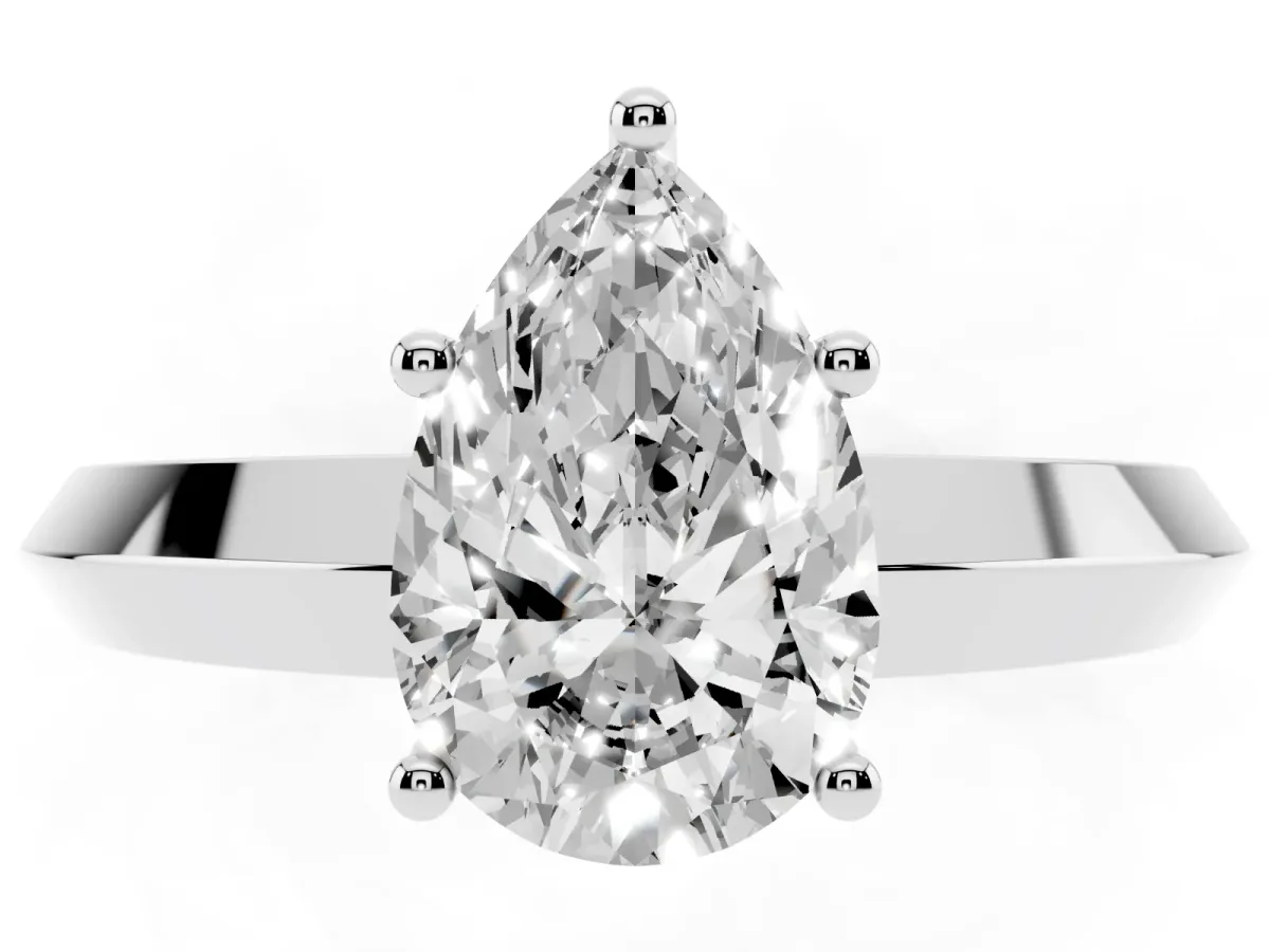 Pear Cut Cut Solitaire Engagement Ring with Flat Band and Four-Prong Setting Platinum