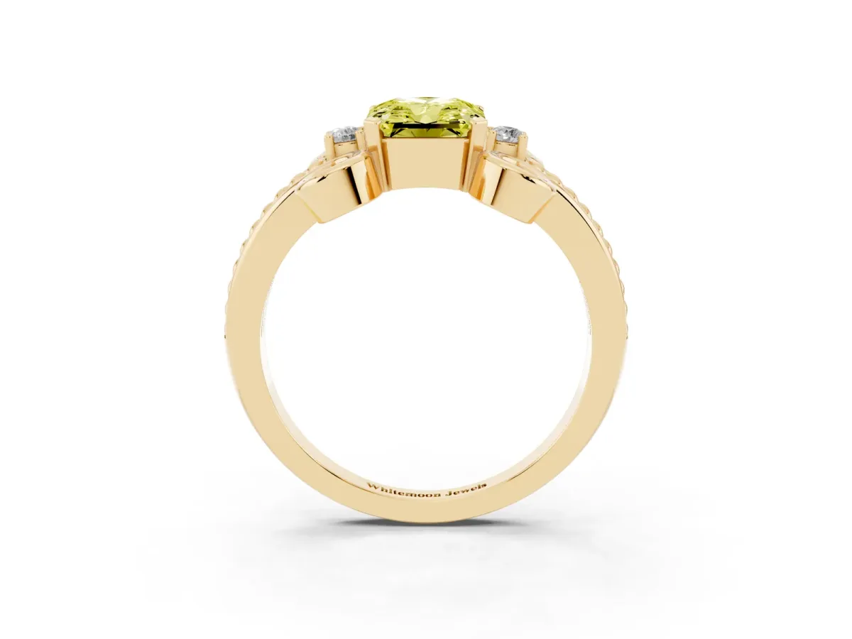 Fancy Yellow Radiant Cut Solitaire Twisted Band Scroll Prong Ring Yellow gold