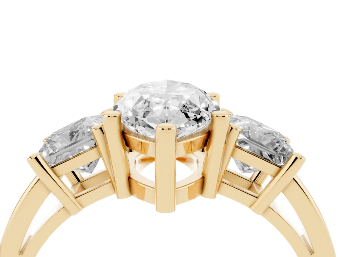 Three-Stone Marquise Cut Cut Solitaire Ring with Prong Setting Yellow gold
