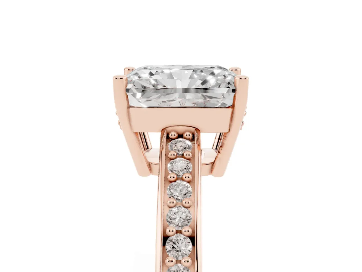 Radiant Cut Solitaire Pavé Band Prong Setting Ring Rose gold