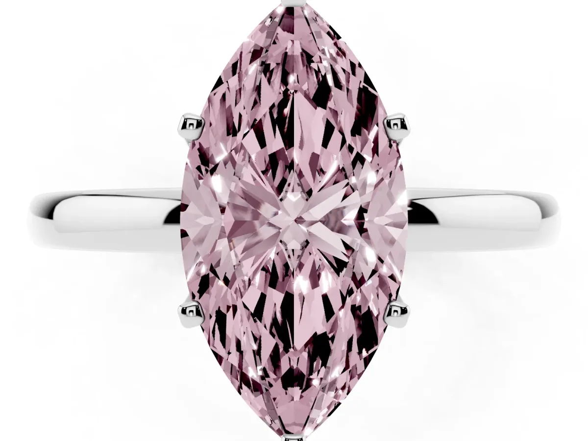Fancy Pink Marquise Cut Solitaire Diamond Ring with Six-Prong Setting on a Classic Band Silver