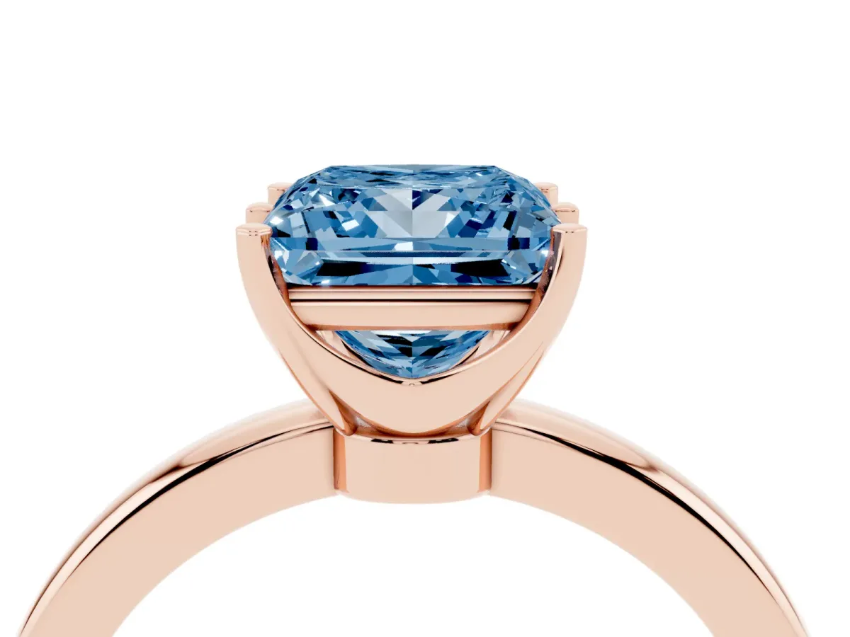 Fancy Blue Princess Cut Solitaire Diamond Ring with Six-Prong Setting on a Classic Band Rose gold