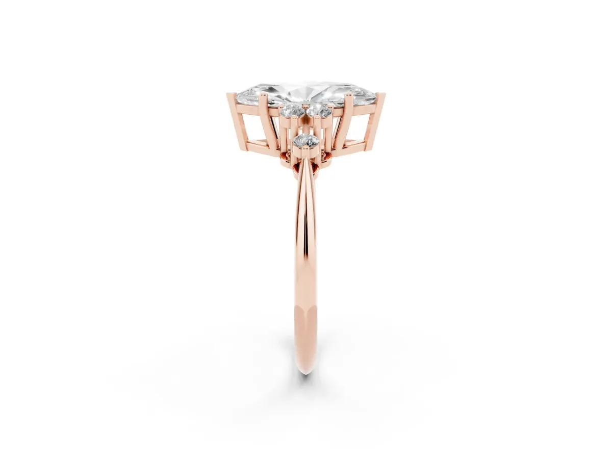 Marquise Cut Cut Diamond Cluster Ring with Solitaire Band and Four-Prong Setting Rose gold