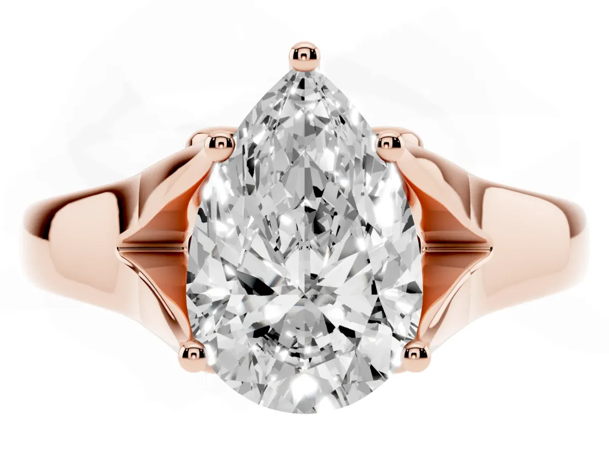 Pear Cut Solitaire Diamond Ring with Cathedral Band and Four-Prong Setting Rose gold