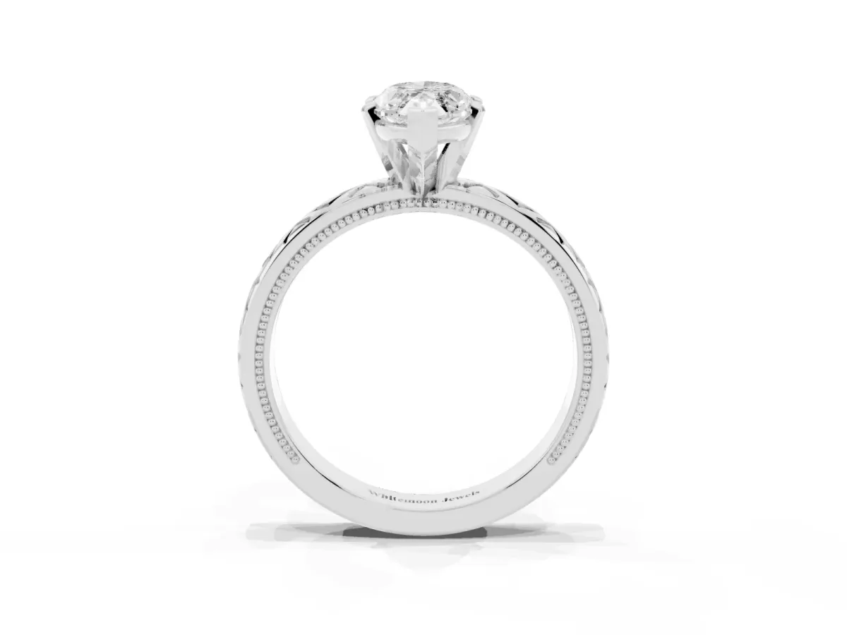 Marquise Cut Solitaire Diamond Ring with Milgrain and Black Enamel X Pattern Band Platinum