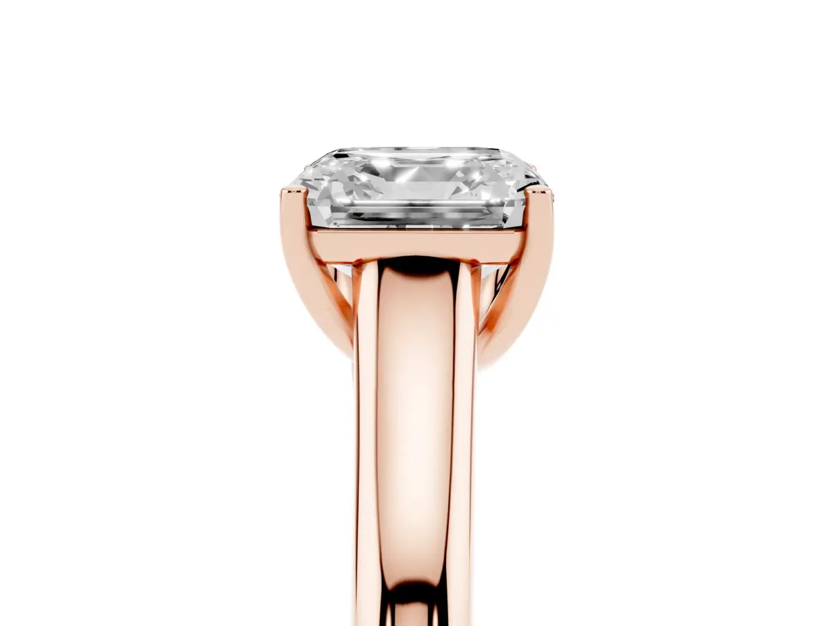 Asscher Cut Solitaire Engagement Ring with Tapered Band and Four-Prong Setting Rose gold