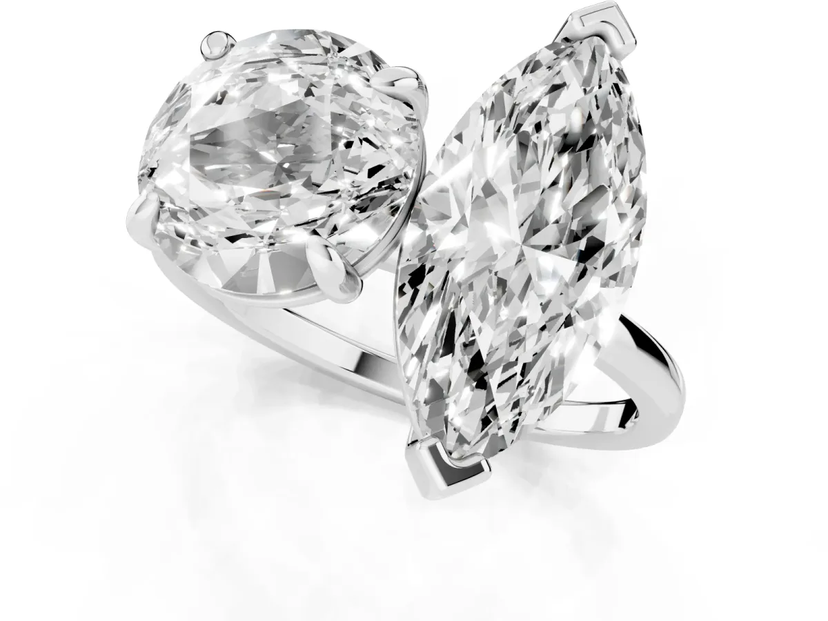 Round and Marquise Toi Moi Ring with Prong Setting and Plain Band Platinum
