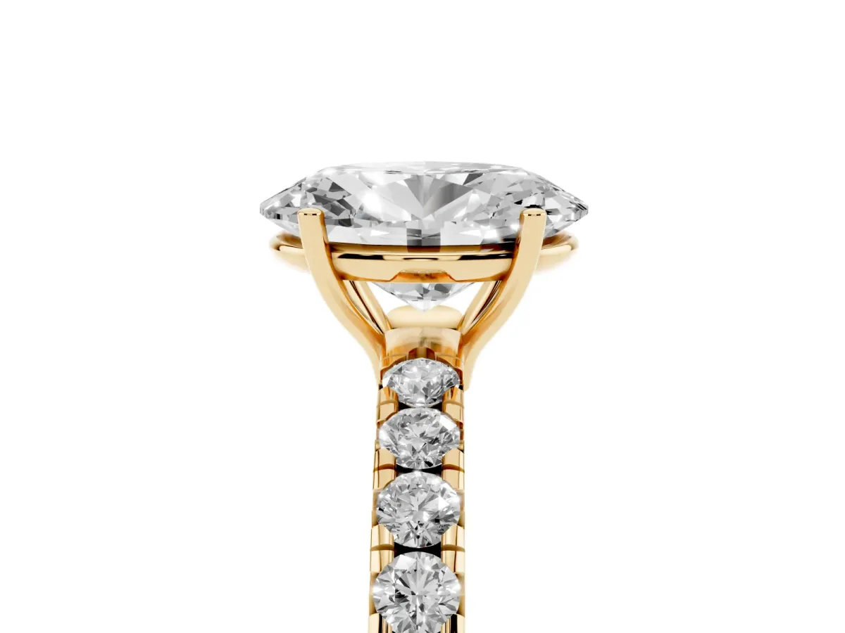 Oval Cut Diamond Pavé Solitaire Engagement Ring with Four-Prong Setting Yellow gold