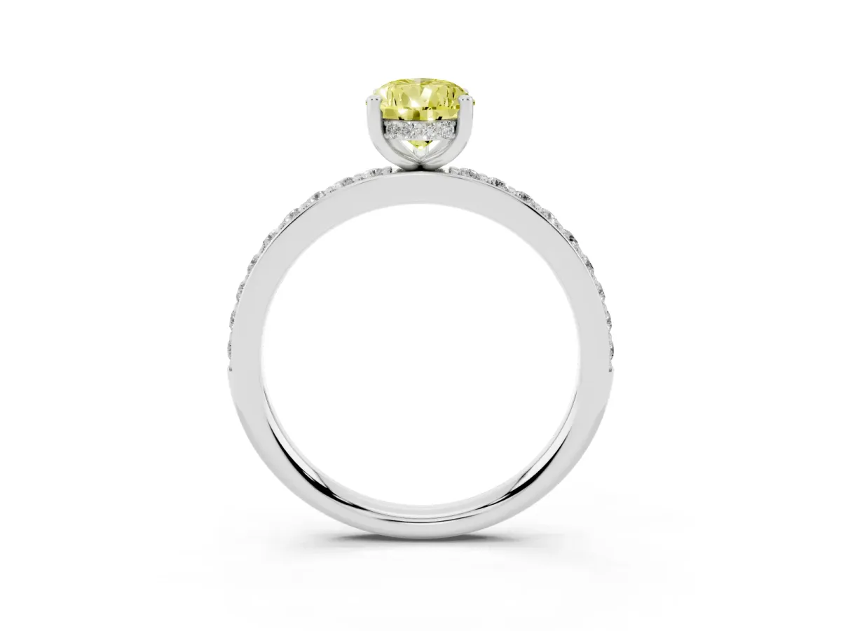 Fancy Yellow Pear Cut Cut Diamond Pavé Band Ring with Four-Prong Setting Platinum