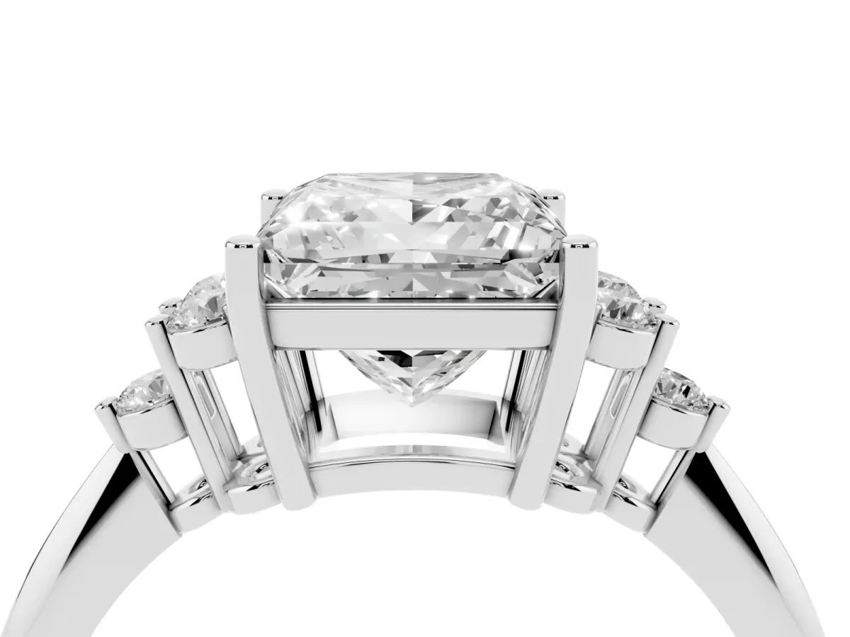 Princess Cut Cut Diamond Cluster Ring with Solitaire Band and Four-Prong Setting Silver