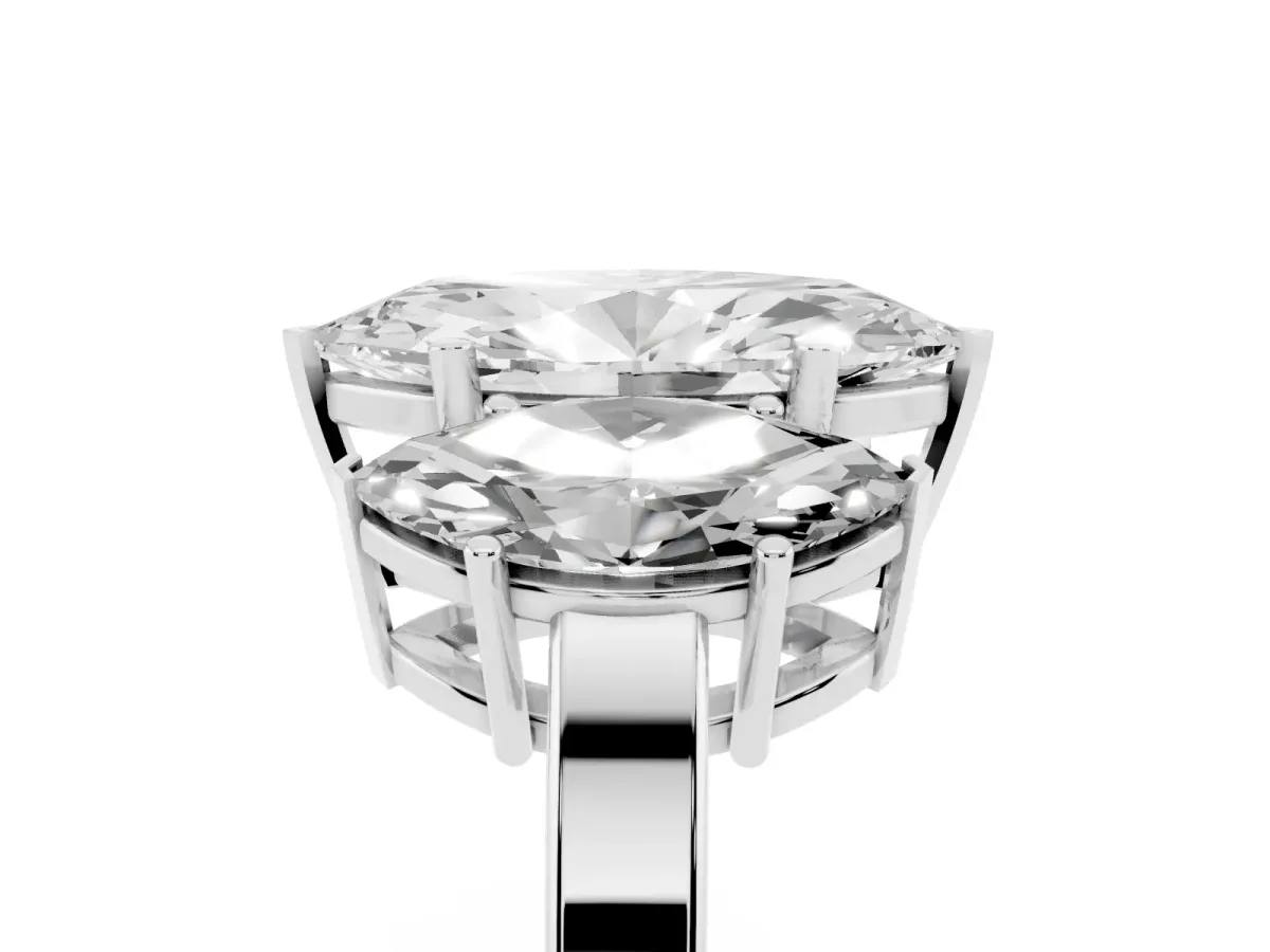 Three-Stone Marquise Cut Cut Diamond Engagement Ring with Flat Band and Four-Prong Setting Silver