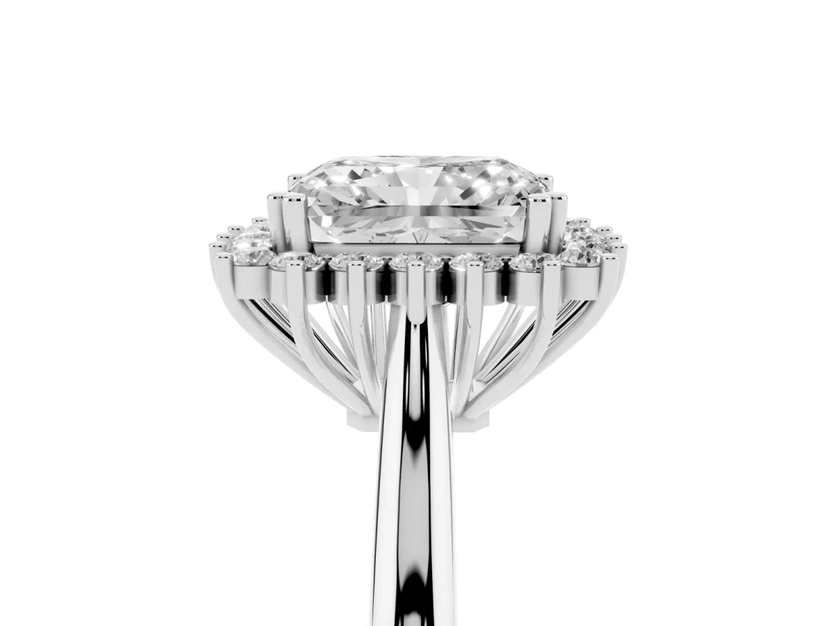 Radiant Cut Cut Diamond Halo Ring with Solitaire Band and Prong Setting White gold