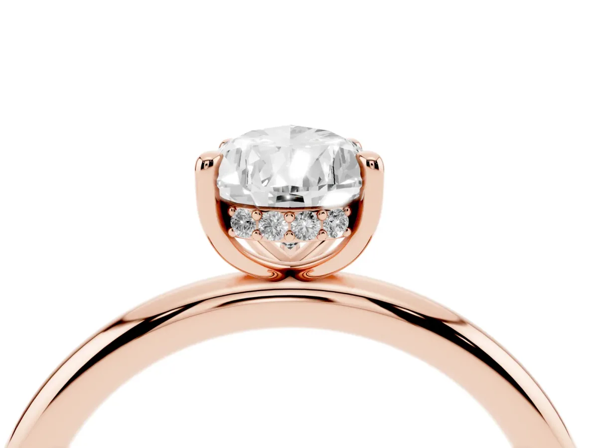Pear Cut Diamond Solitaire Ring with Thin Band and Four-Prong Setting Rose gold