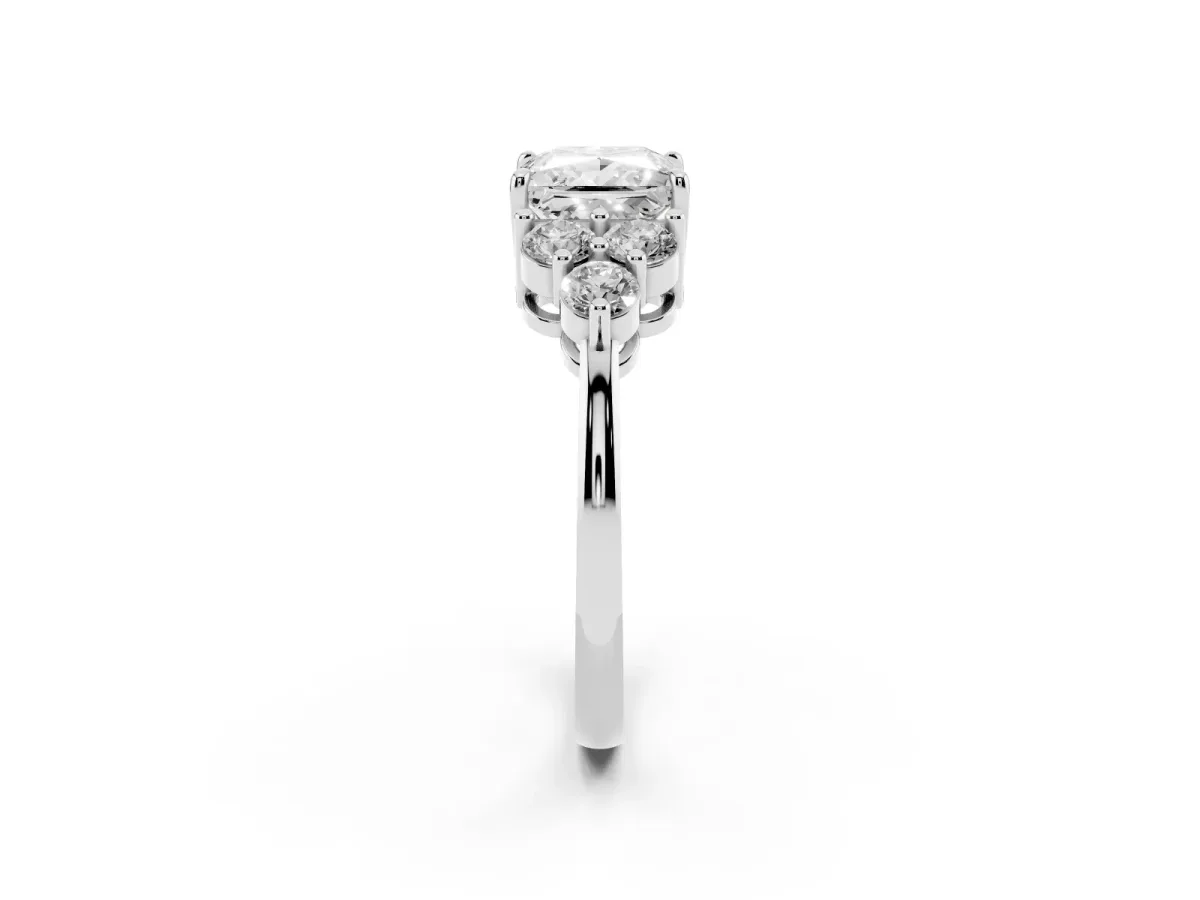 Princess Cut Brilliant Diamond Cluster Accent Solitaire Ring with Prong Setting Silver