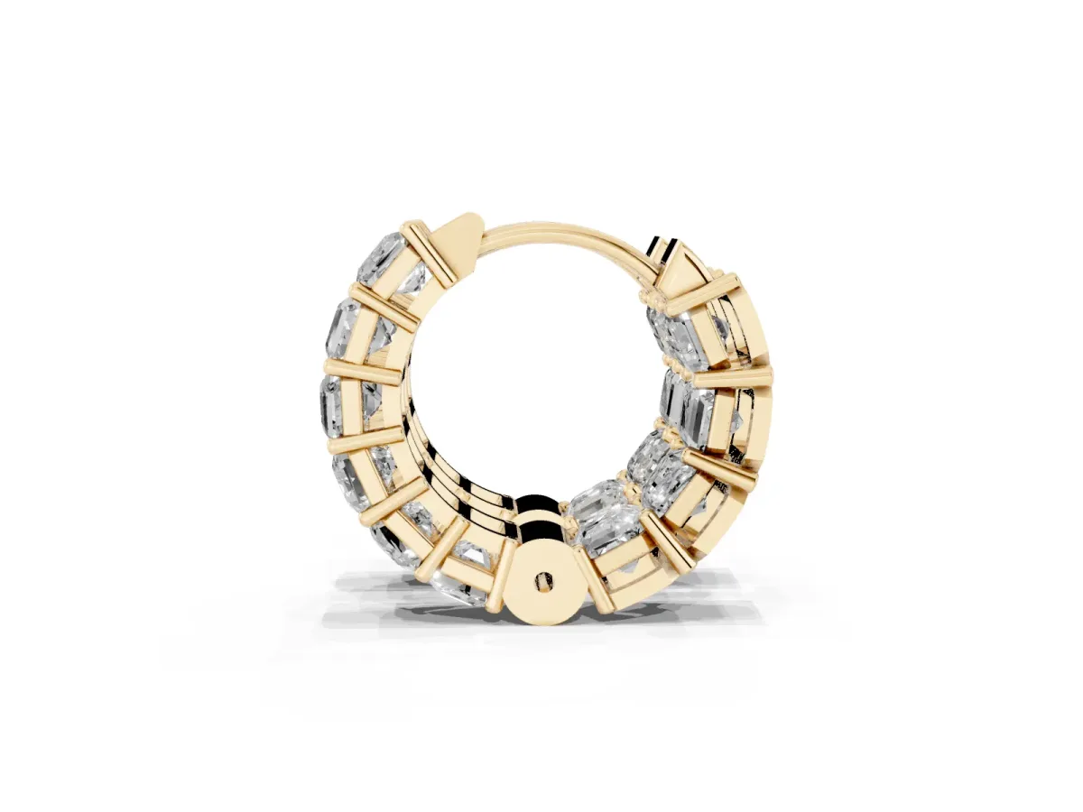 Emerald Diamond Huggie Hoop Earrings Yellow gold