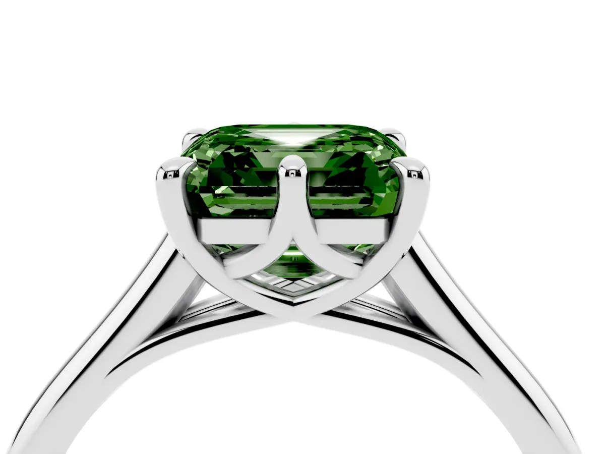 Fancy Green Asscher Cut Solitaire Engagement Ring with Six-Prong Setting and Classic Band Silver