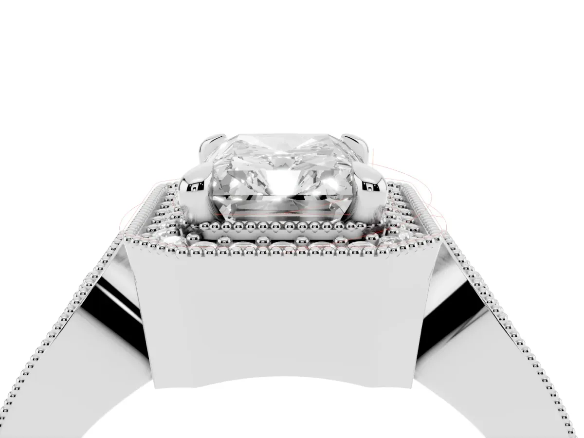 Radiant Cut Halo Split Shank Milgrain Diamond Ring Platinum
