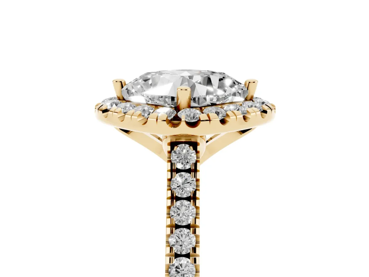 Cushion Cut Diamond Cushion Halo Ring with Pavé Band Yellow gold