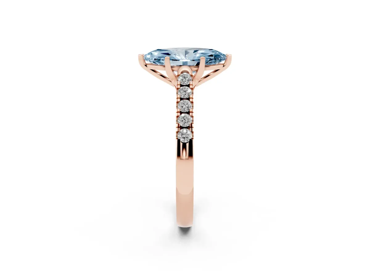 Fancy Blue Marquise Cut Diamond Pavé Band Solitaire Ring with Prong Setting Rose gold