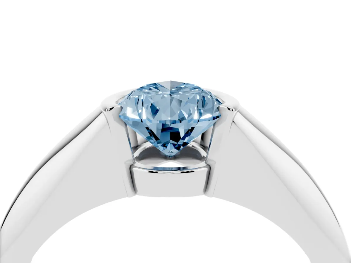 Fancy Blue Pear Cut Solitaire Tension Set Diamond Ring Silver