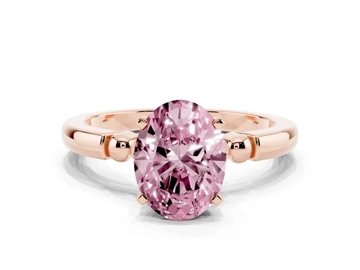 Fancy Pink Oval Cut Solitaire Beaded Band with Four-Prong Setting Rose gold