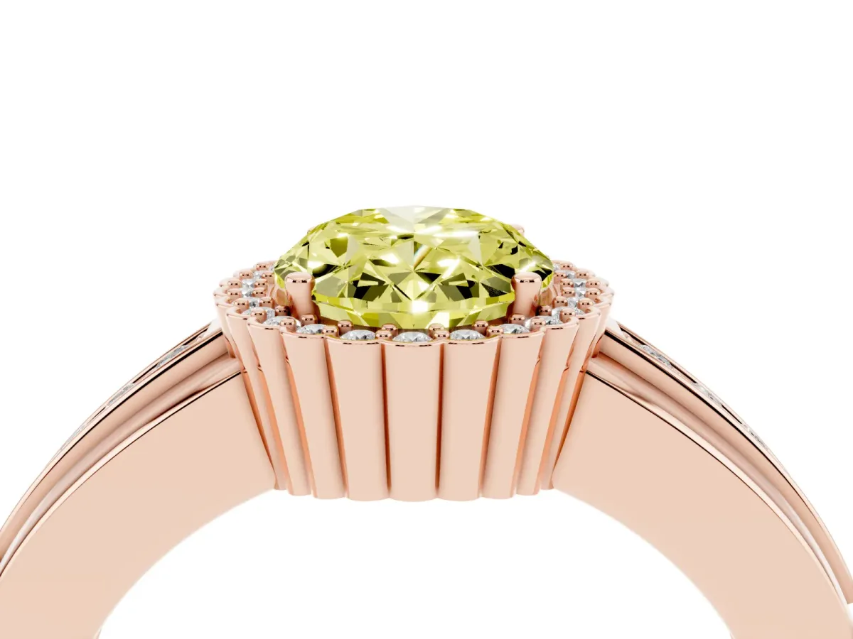 Fancy Yellow Oval Cut Cut Halo Pave Band Four-Prong Ring Rose gold