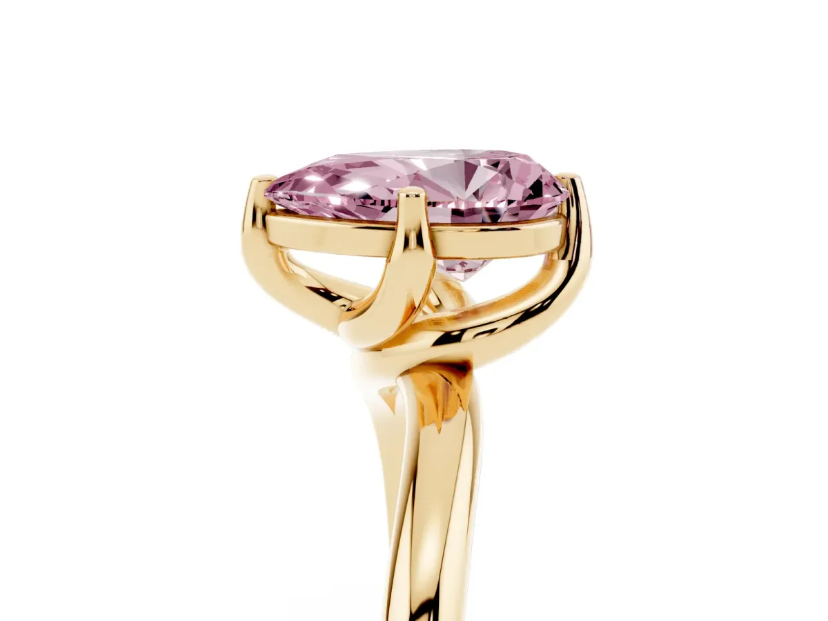Fancy Pink Pear Cut Diamond Solitaire Engagement Ring with Four-Prong Setting and Classic Band Yellow gold