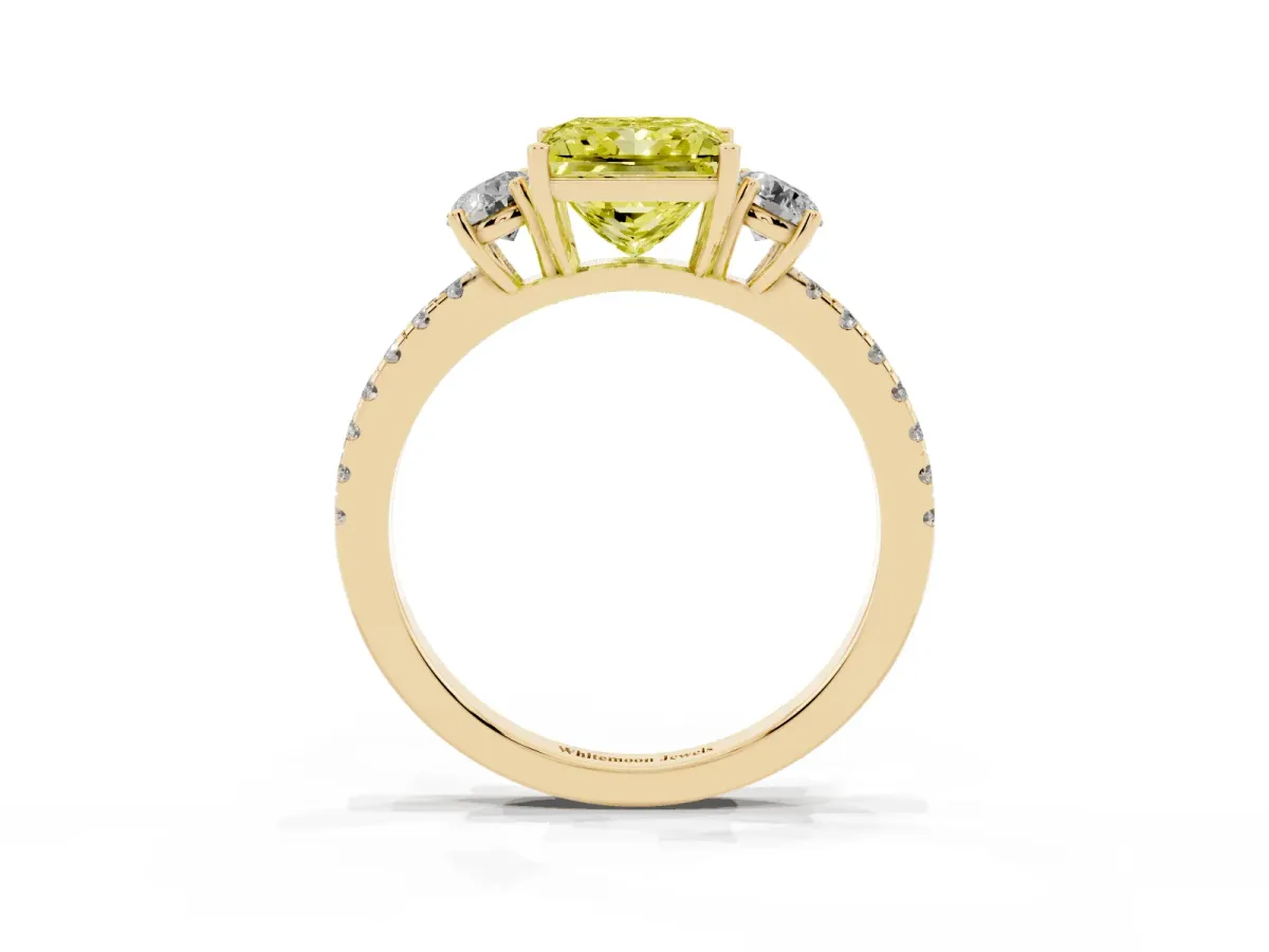 Fancy Yellow Three-Stone Princess Cut Cut Diamond Pavé Band with Prong Setting Yellow gold