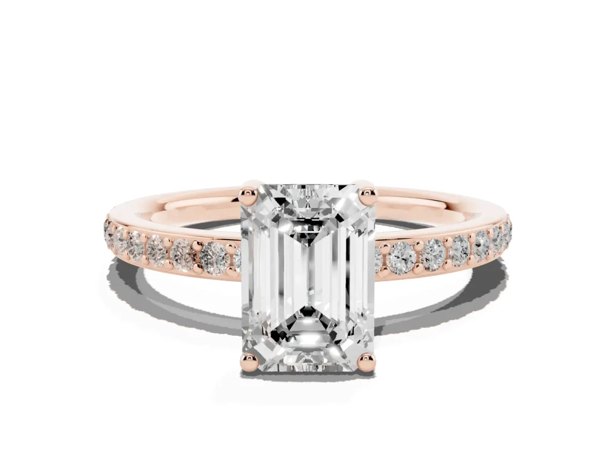 Emerald Cut Cut Diamond Pavé Band Ring with Four-Prong Setting Rose gold