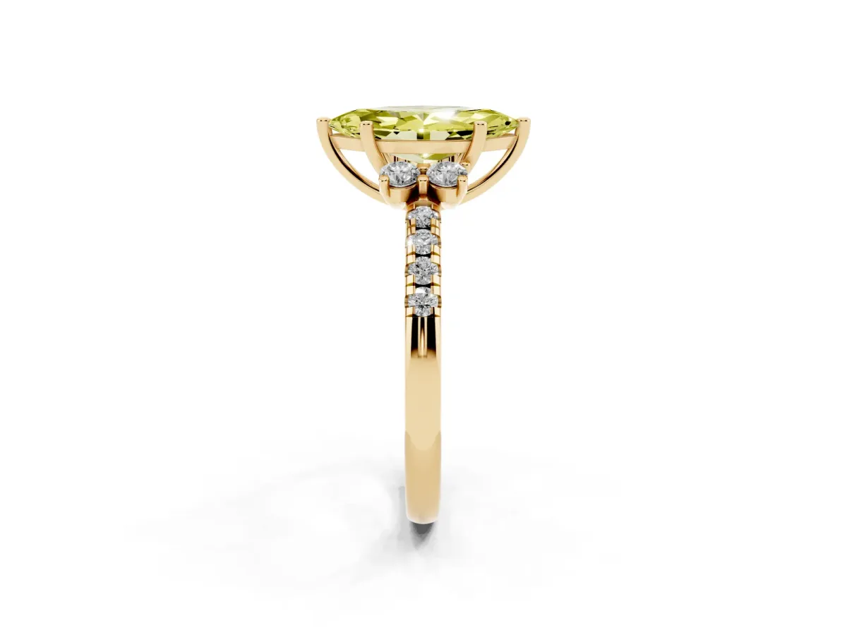 Fancy Yellow Marquise Cut Diamond Three-Stone Pave Band with Four-Prong Setting Yellow gold