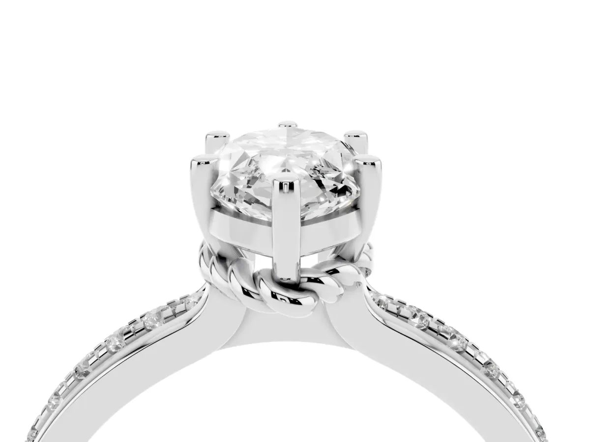 Marquise Cut Solitaire Diamond Ring with Channel Set Band and Six-Prong Setting Silver
