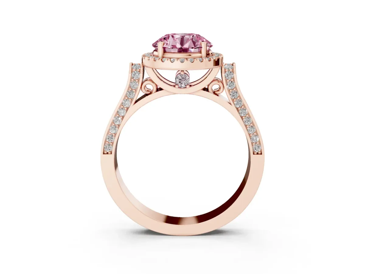 Fancy Pink Round Cut Halo Pave Split Shank Prong Setting Ring Rose gold