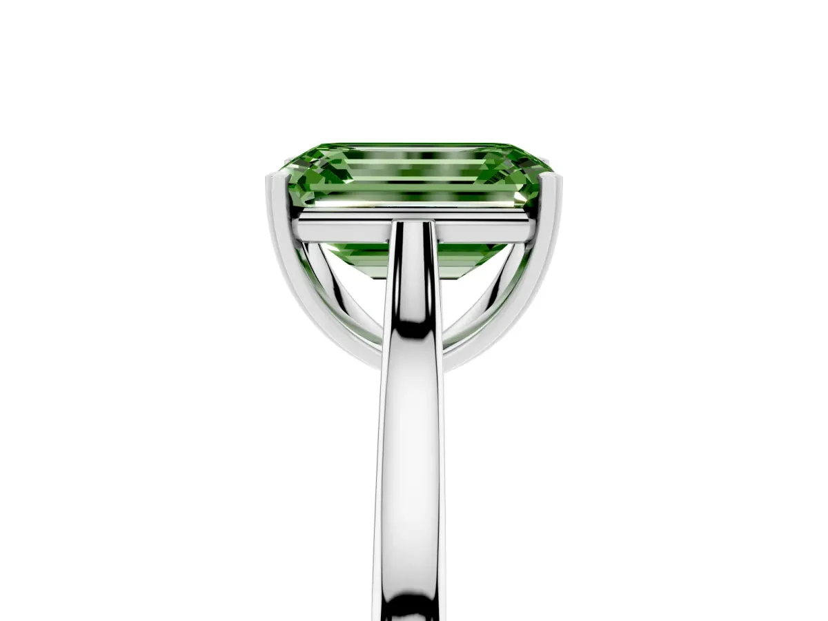 Fancy Green Emerald Cut Solitaire Heart Prong Engagement Ring with Tapered Band White gold