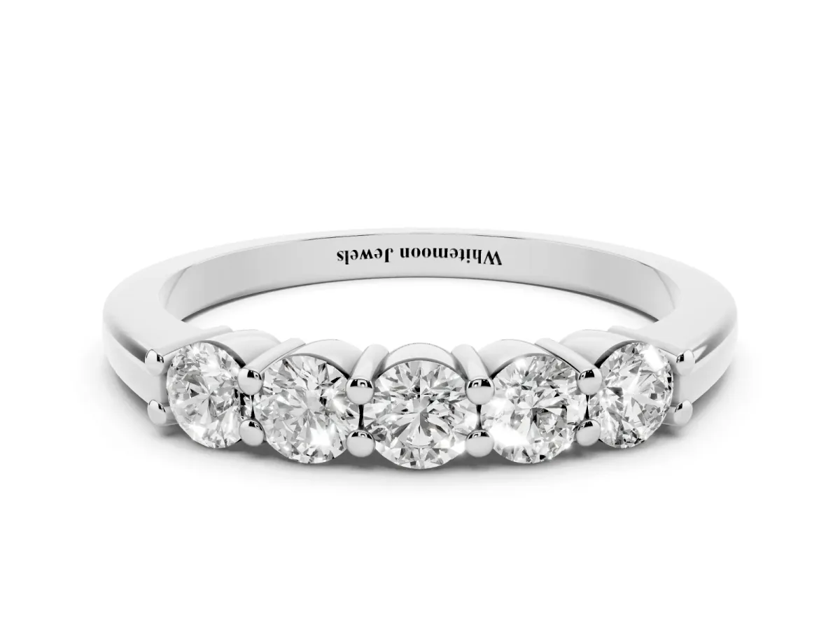 Round Cut Diamond Prong Set Half-Eternity Band Silver