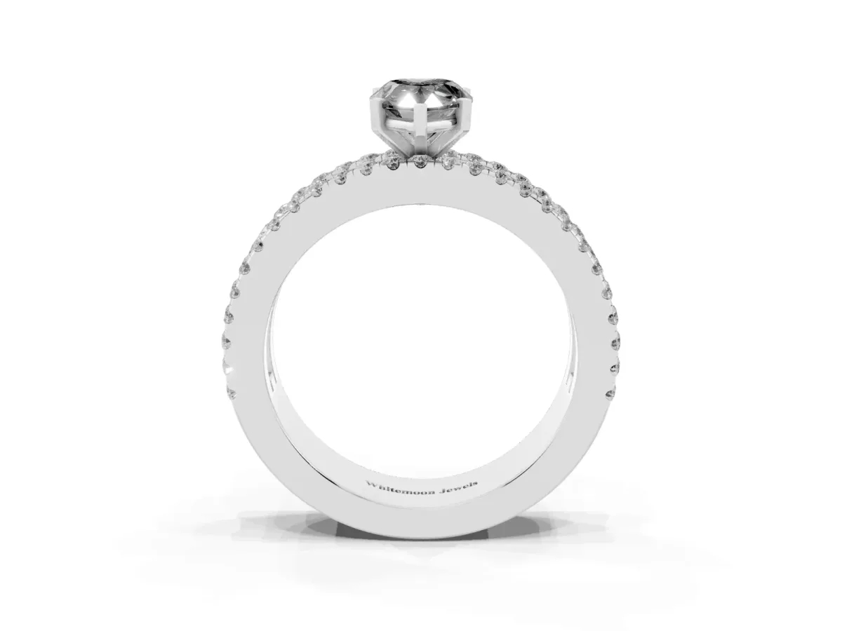 Fancy Black Pear Cut Diamond Solitaire Ring with Pavé and Channel Set Band Silver