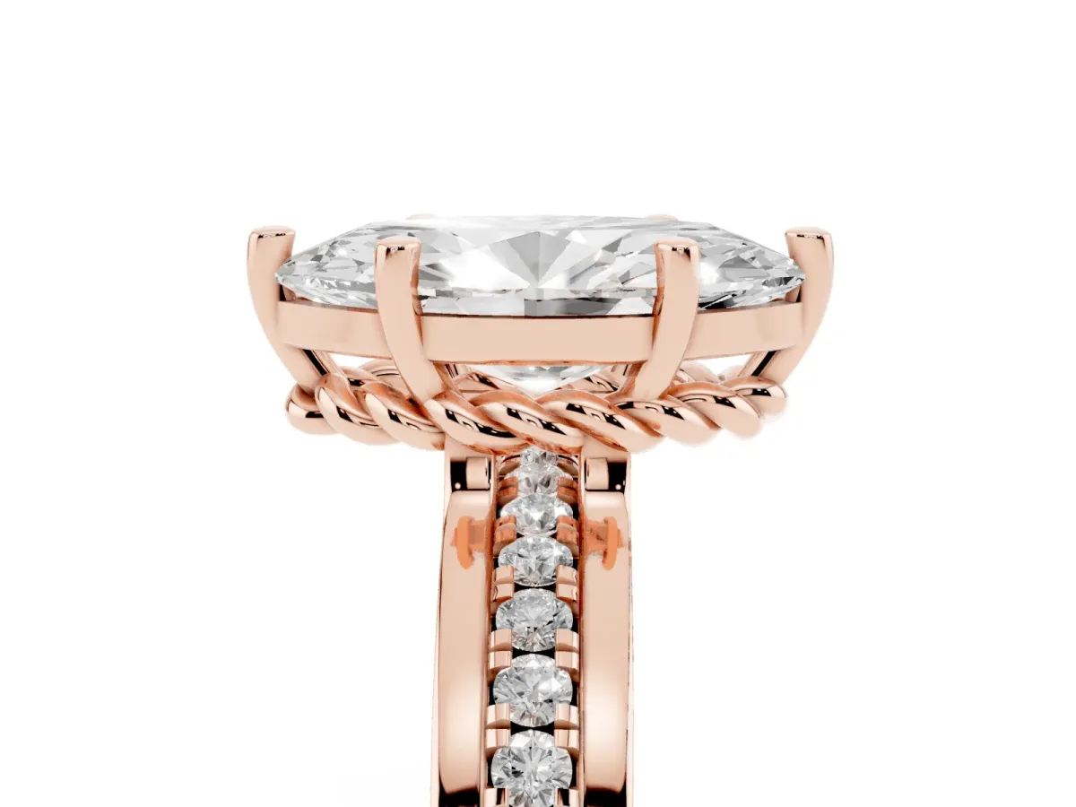 Marquise Cut Solitaire Diamond Ring with Channel Set Band and Six-Prong Setting Rose gold