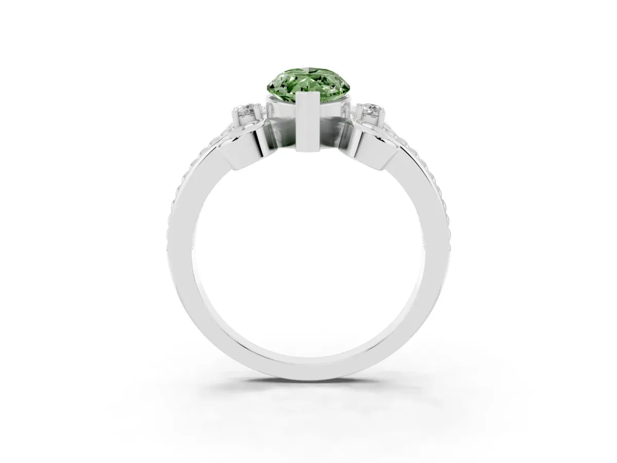 Fancy Green Marquise Cut Solitaire Twisted Band Scroll Prong Ring Platinum