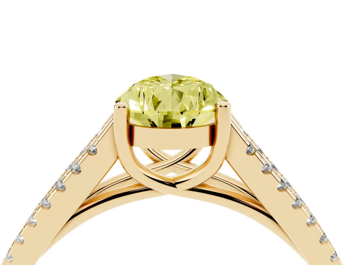 Fancy Yellow Pear Cut Diamond Solitaire Engagement Ring with Split Shank Pavé Band Yellow gold