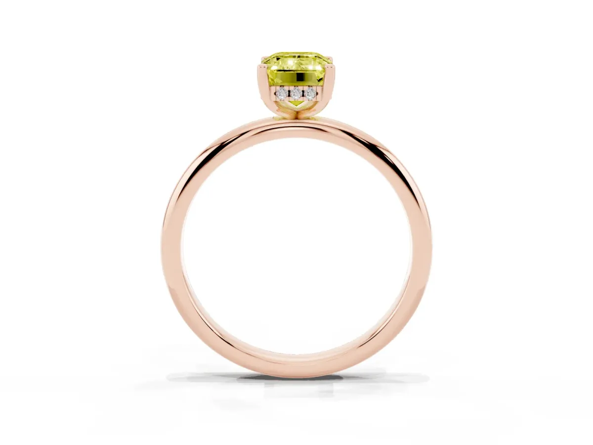 Fancy Yellow Emerald Cut Cut Solitaire Engagement Ring with Four-Prong Setting and Classic Band Rose gold