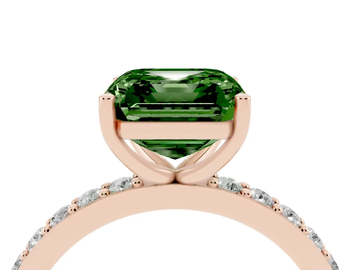 Fancy Green Asscher Cut Cut Diamond Solitaire with Pave Band and Four-Prong Setting Rose gold