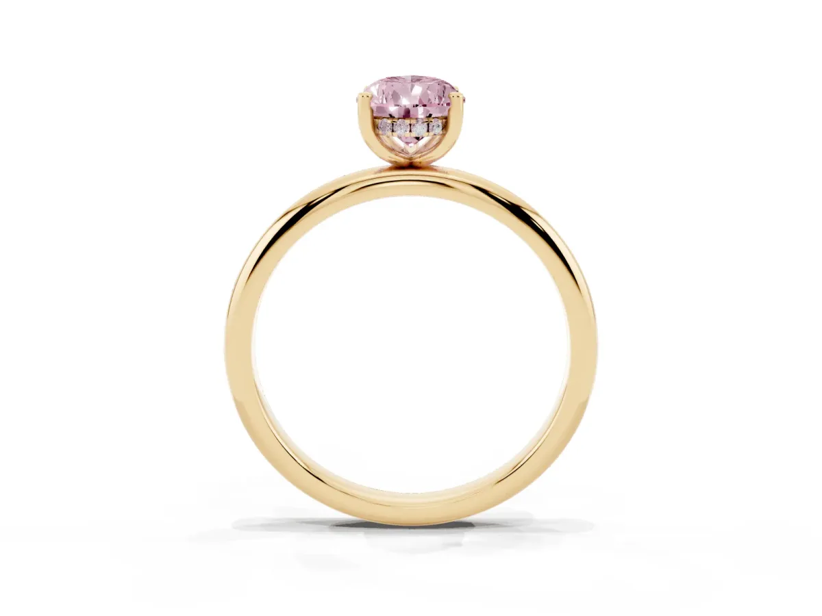 Fancy Pink Pear Cut Cut Solitaire Engagement Ring with Four-Prong Setting and Classic Band Yellow gold
