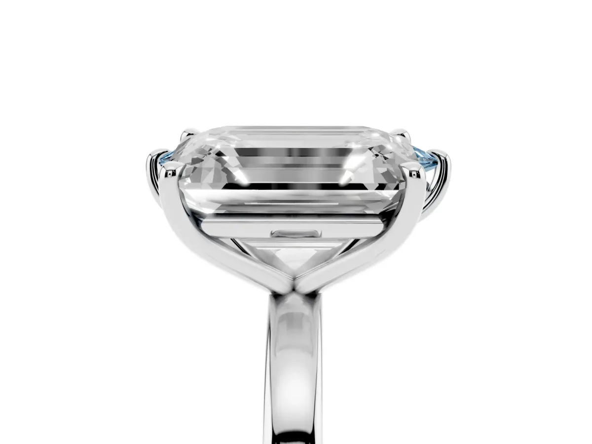 Fancy Blue Marquise Cut and Emerald Cut Toi Moi Ring with Prong Setting Silver