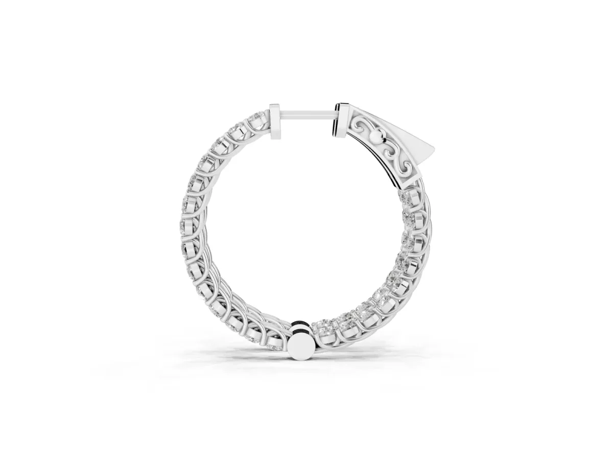 Round Cut Pavé Diamond Hoop Earrings with Four-Prong Setting Silver