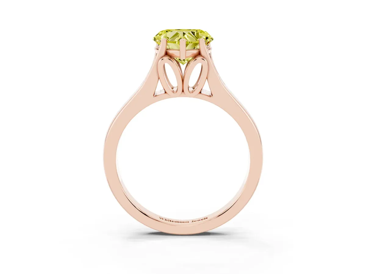 Fancy Yellow Heart Cut Solitaire Diamond Ring with Cathedral Band and Four-Prong Setting Rose gold