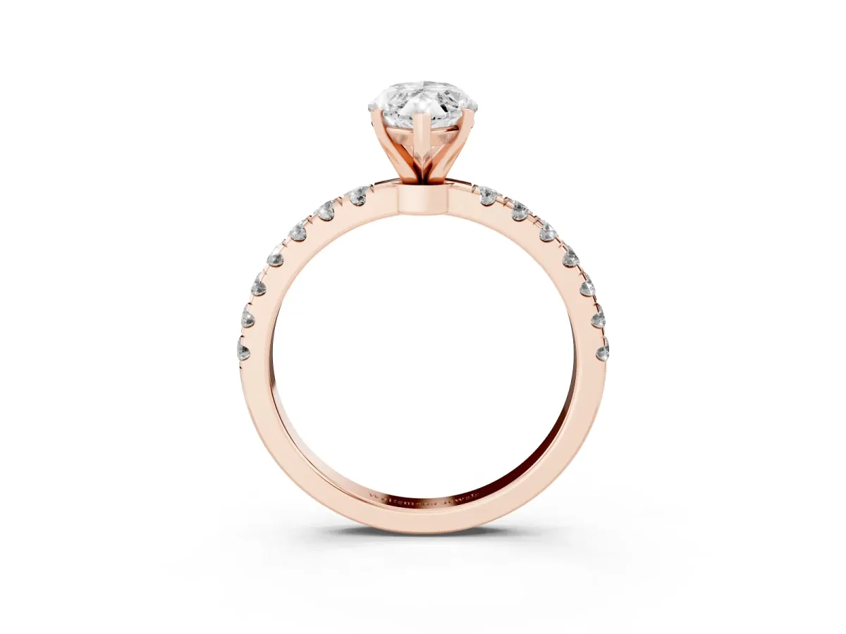 Marquise Cut Diamond Solitaire Ring with Pavé Accents and Four-Prong Setting Rose gold