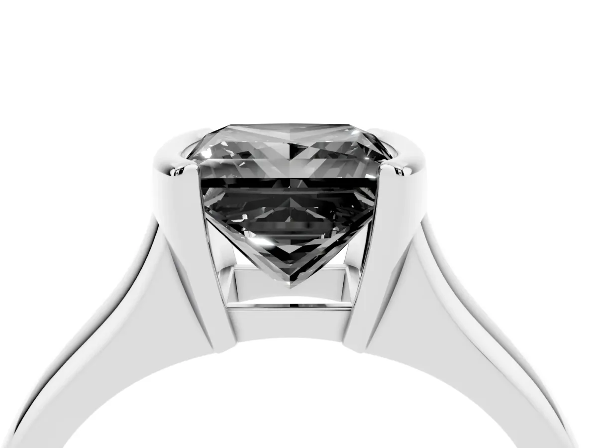 Fancy Black Princess Cut Solitaire Tension Set Diamond Ring with Split Shank Band Silver