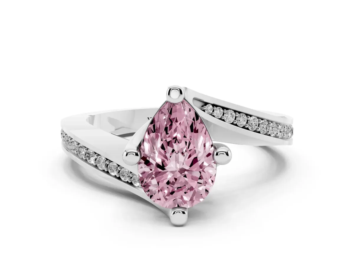 Fancy Pink Pear Cut Solitaire Diamond Twist Band with Pavé Setting and Four-Prong Setting Silver